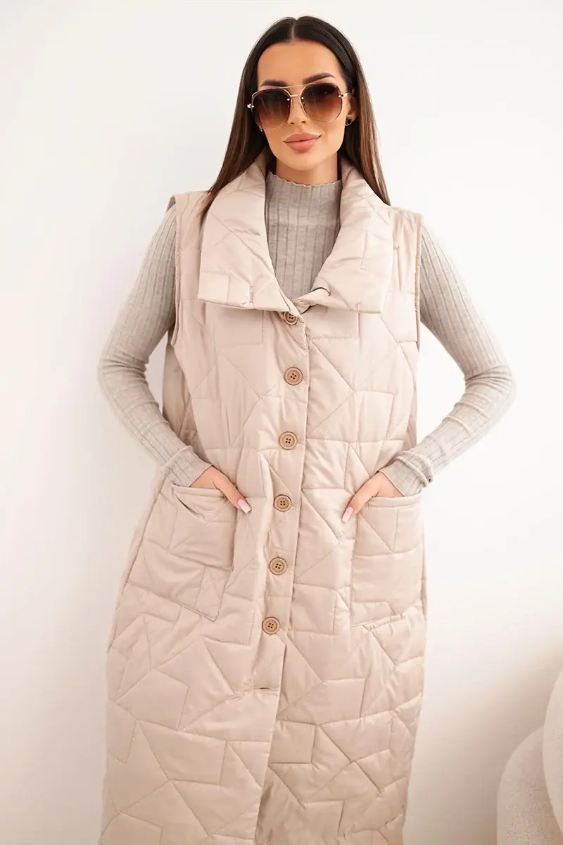 Dámska dlhá prešívaná vesta s vreckami