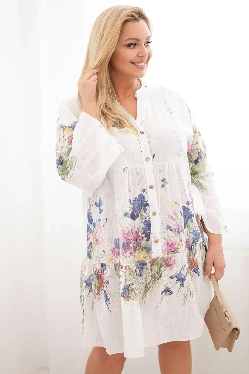 Dámske bavlnené plus size šaty s kvetinovým vzorom