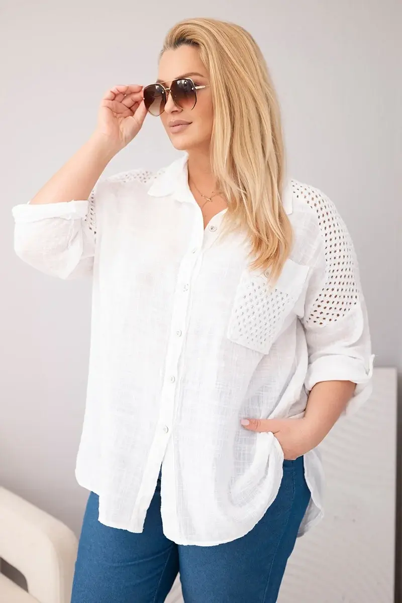 Plus size bavlnená košeľa s čipkou