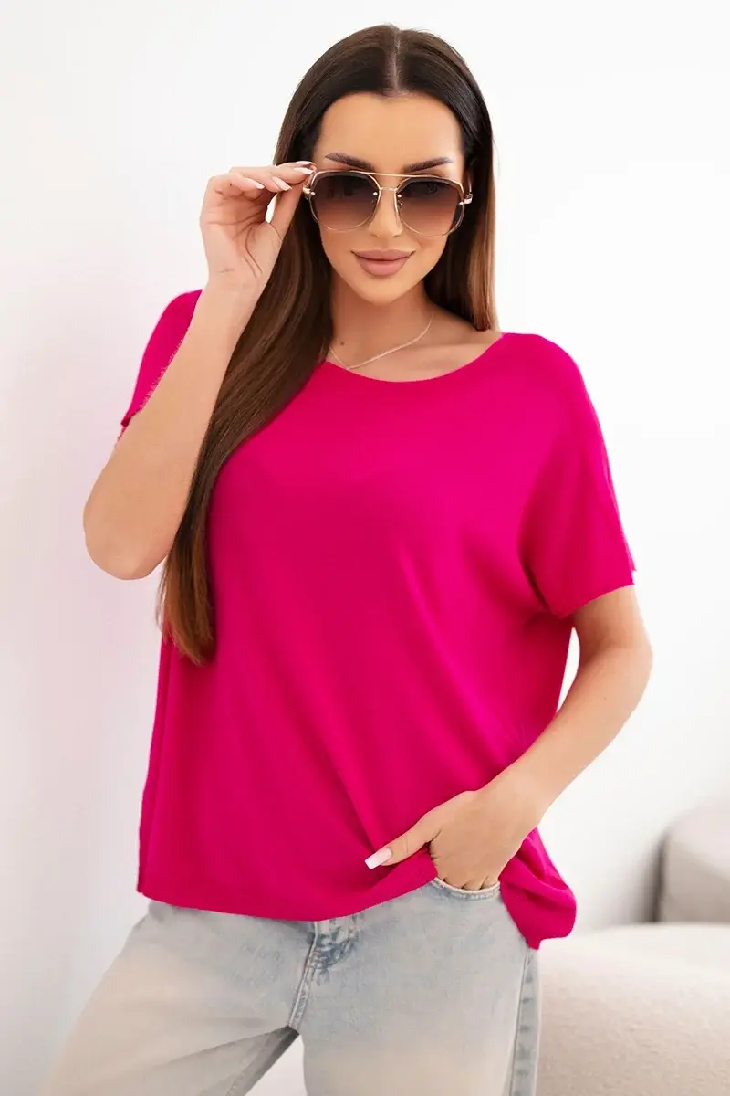 Dámska oversized viskózová blúzka s krátkymi rukávmi, fuchsiová