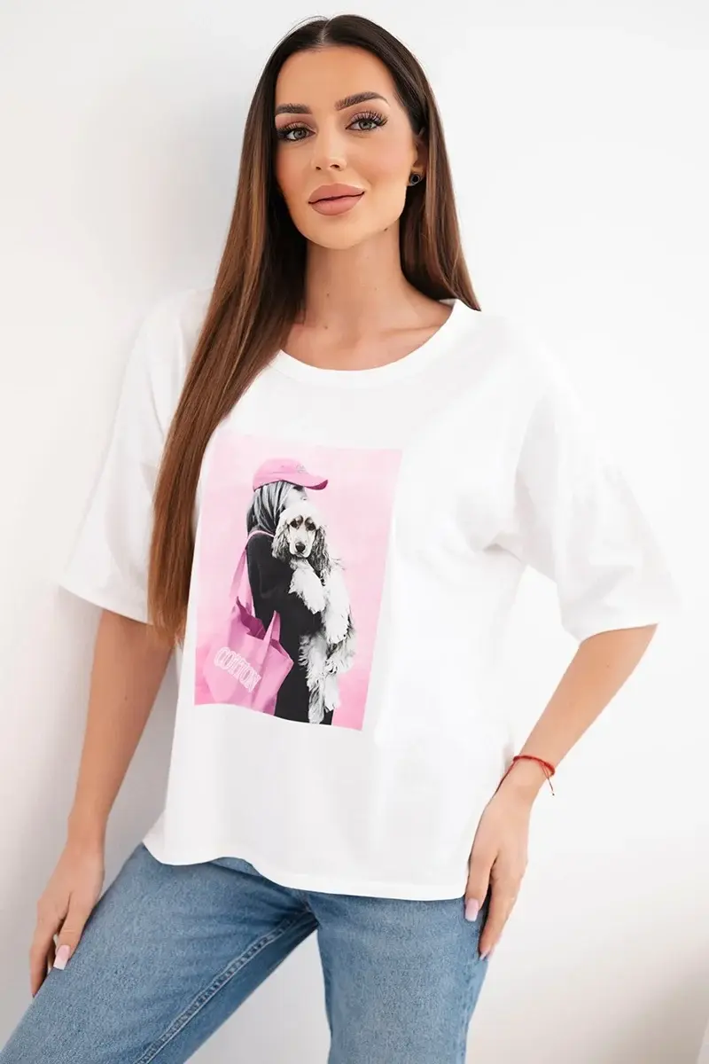 Kesi dámske oversized bavlnené tričko s potlačou biele