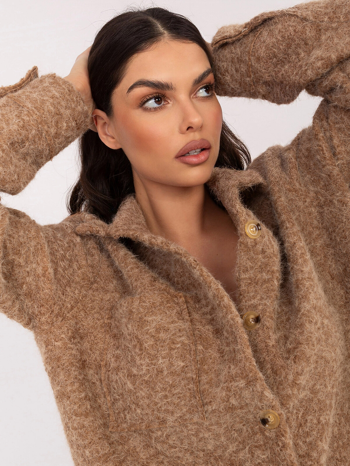 Ženská košeľová bunda v camel farbe