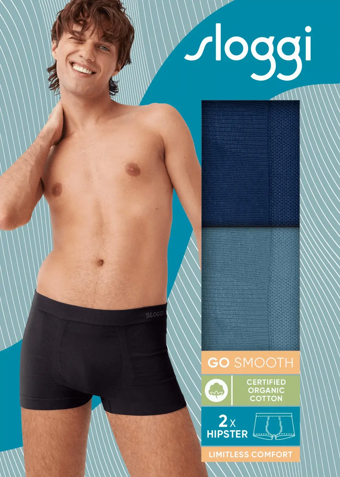 Pánske boxerky GO Smooth Hipster C2P - neznáme - modré V003 - SLOGGI MULTIPLE COLOURS 3 L