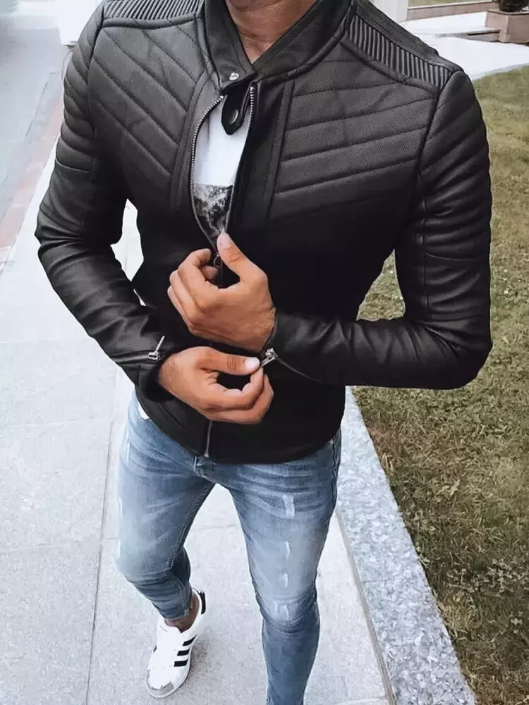 Pánska kožená bunda čierna FashionStreet TX4243 L