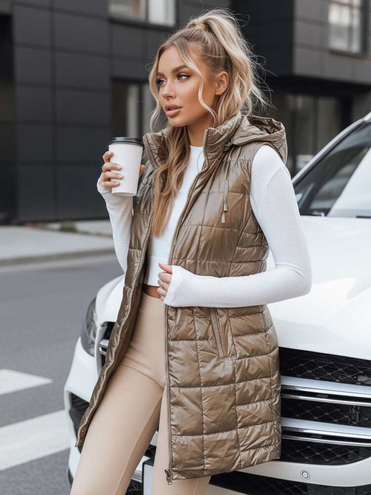 Dámska prešívaná vesta s kapucňou v zlatej farbe FashionStreet TY5258 L