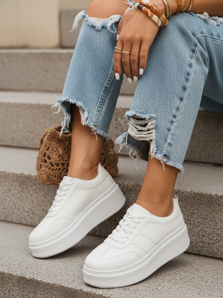 Dámske kožené tenisky na platforme biele FashionStreet ZY1376 39