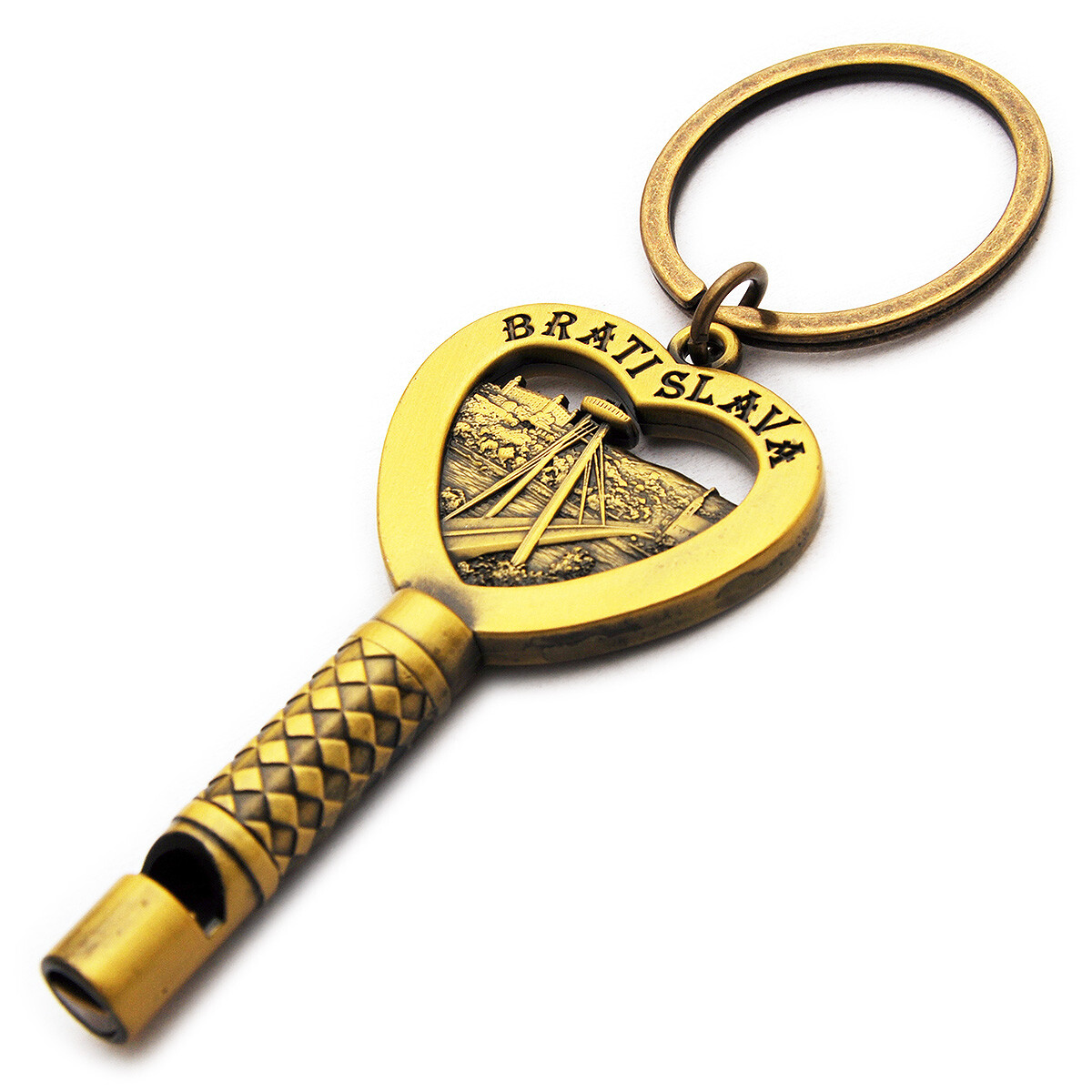 Kľúčenka s píšťalkou a motívom Bratislavy - zlatá