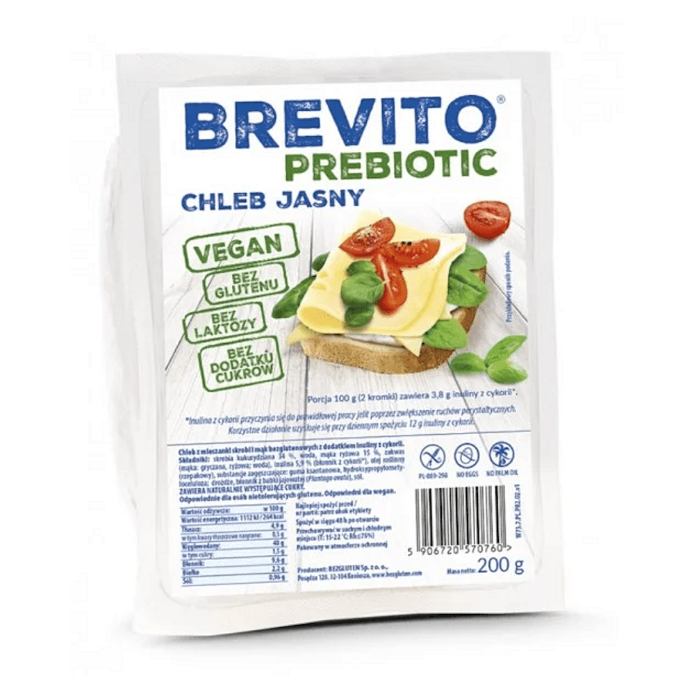 BEZGLUTEN Brevito prebiotic chlieb svetlý toastový bez lepku 200 g