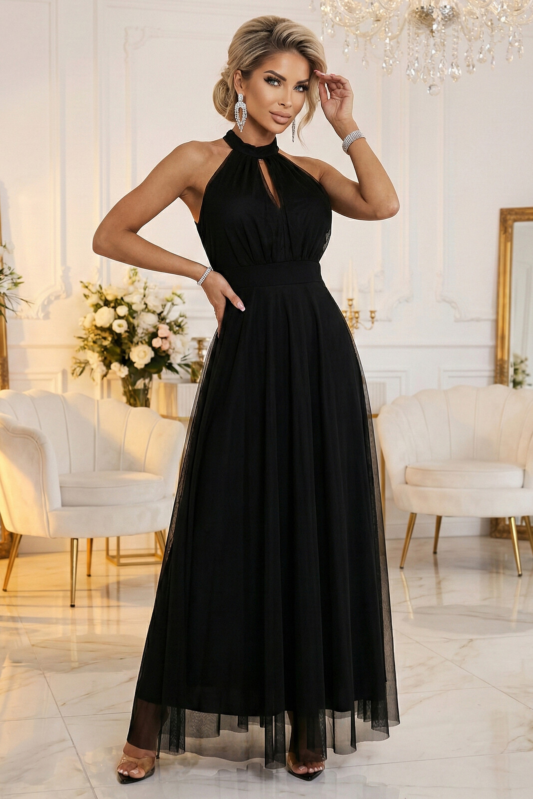 Numoco Čierne tylové šaty Veľkosť: UNI