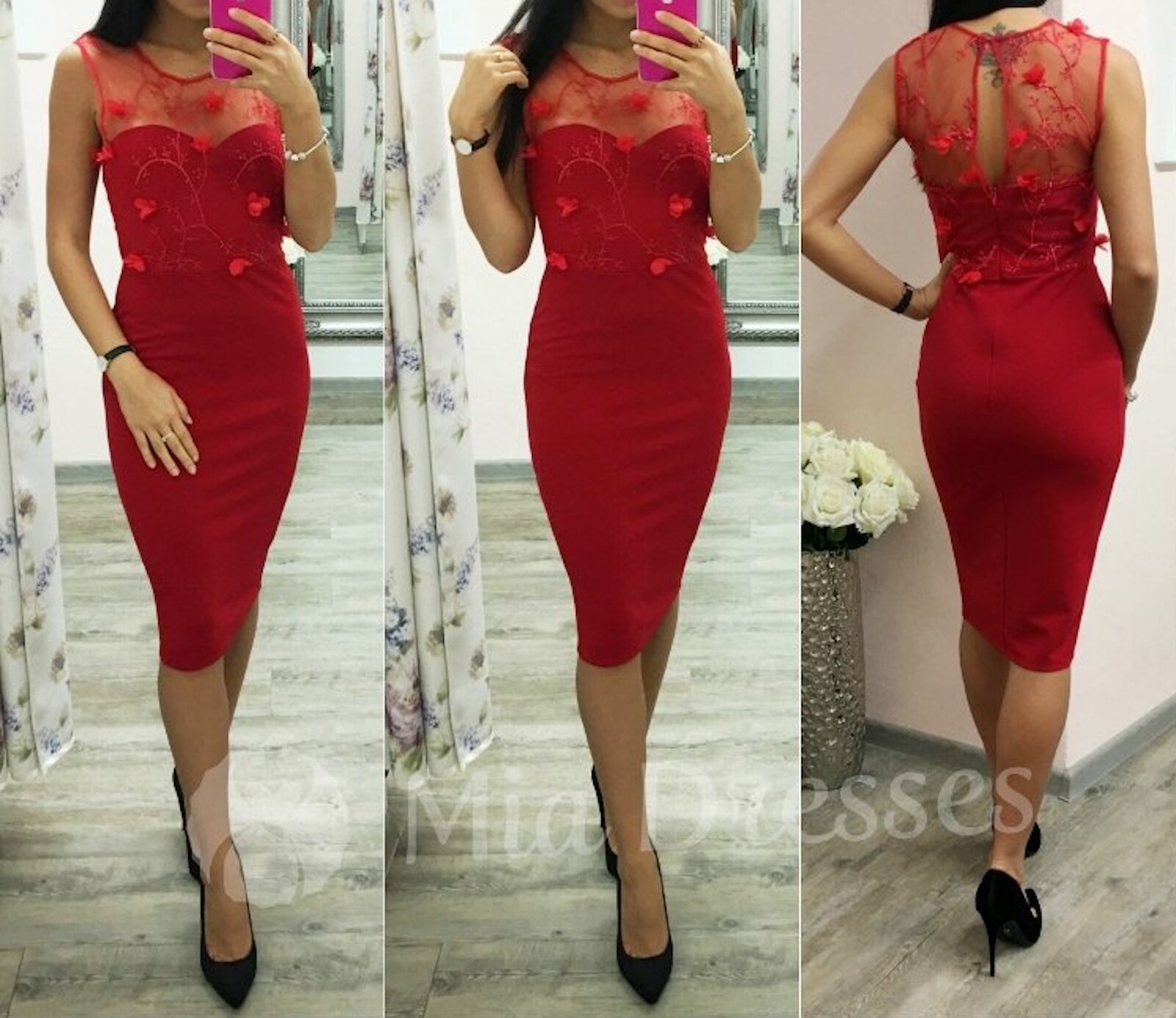 Poškodený tovar - Červené midi šaty s tylom Veľkosť: S