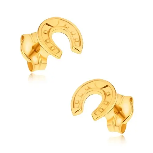 Zlaté náušnice 9K podkova s gravírovaným vzorom a výstupkami