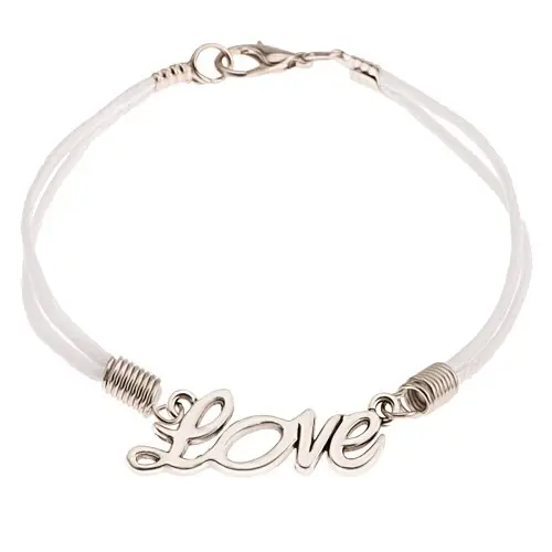 Biely šnúrkový náramok, ozdobný nápis 