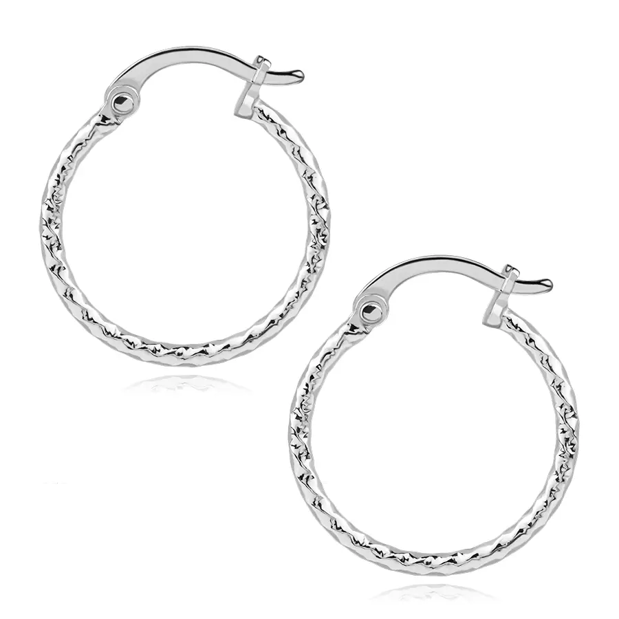 Strieborné náušnice 925 kruhy so špirálovito točeným ramenom, 18 mm
