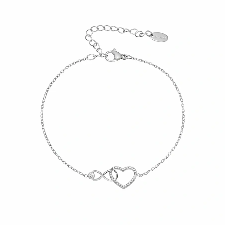 Oceľový náramok so srdcom a symbolom nekonečna so zirkónom
