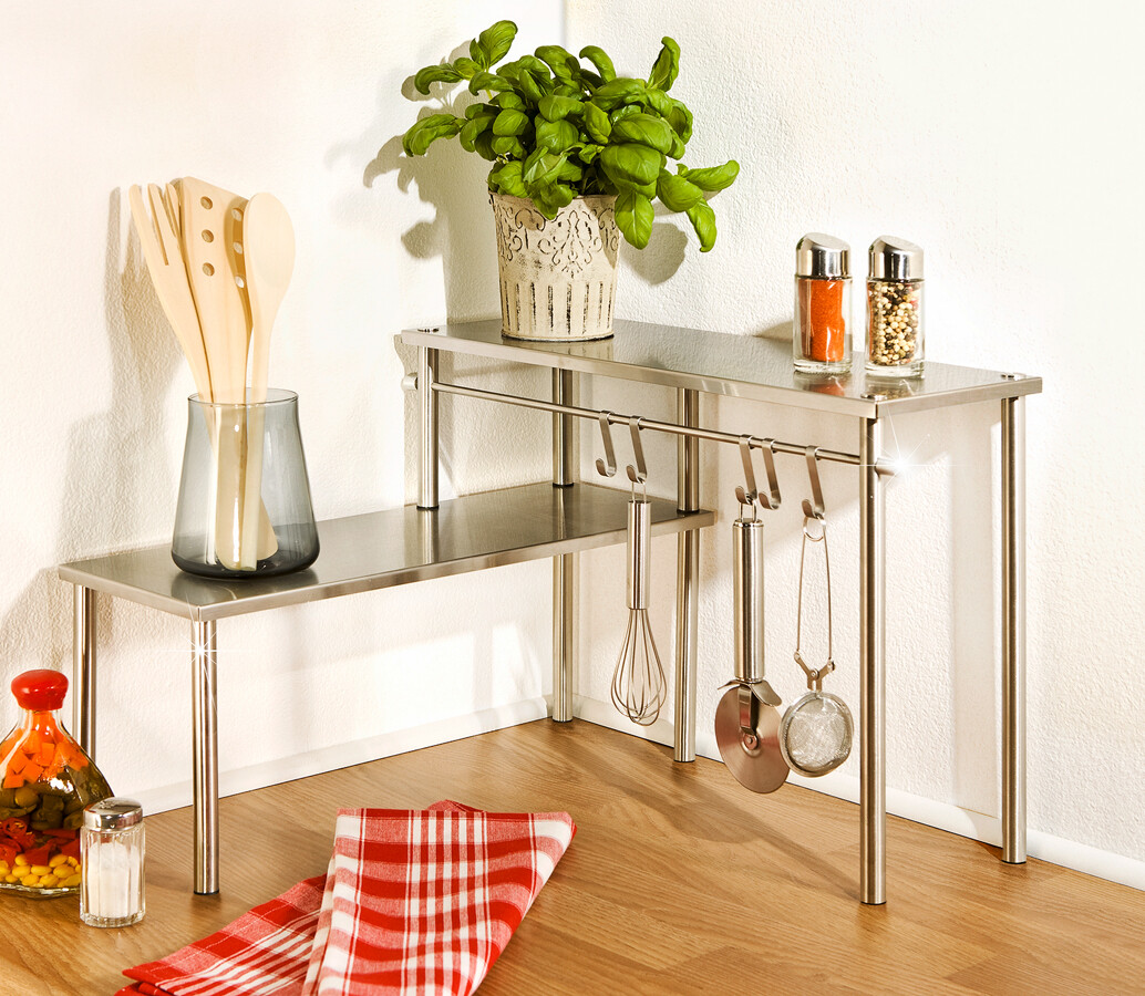 Rohový regál na kuchynskú linku, nerezový