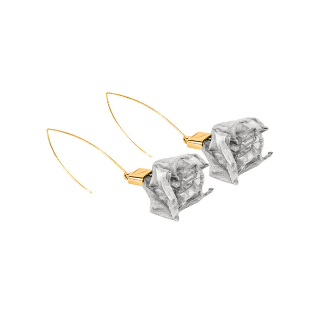 Strieborno-zlaté náušnice s kvetmi z oceľovej sieťoviny 18801