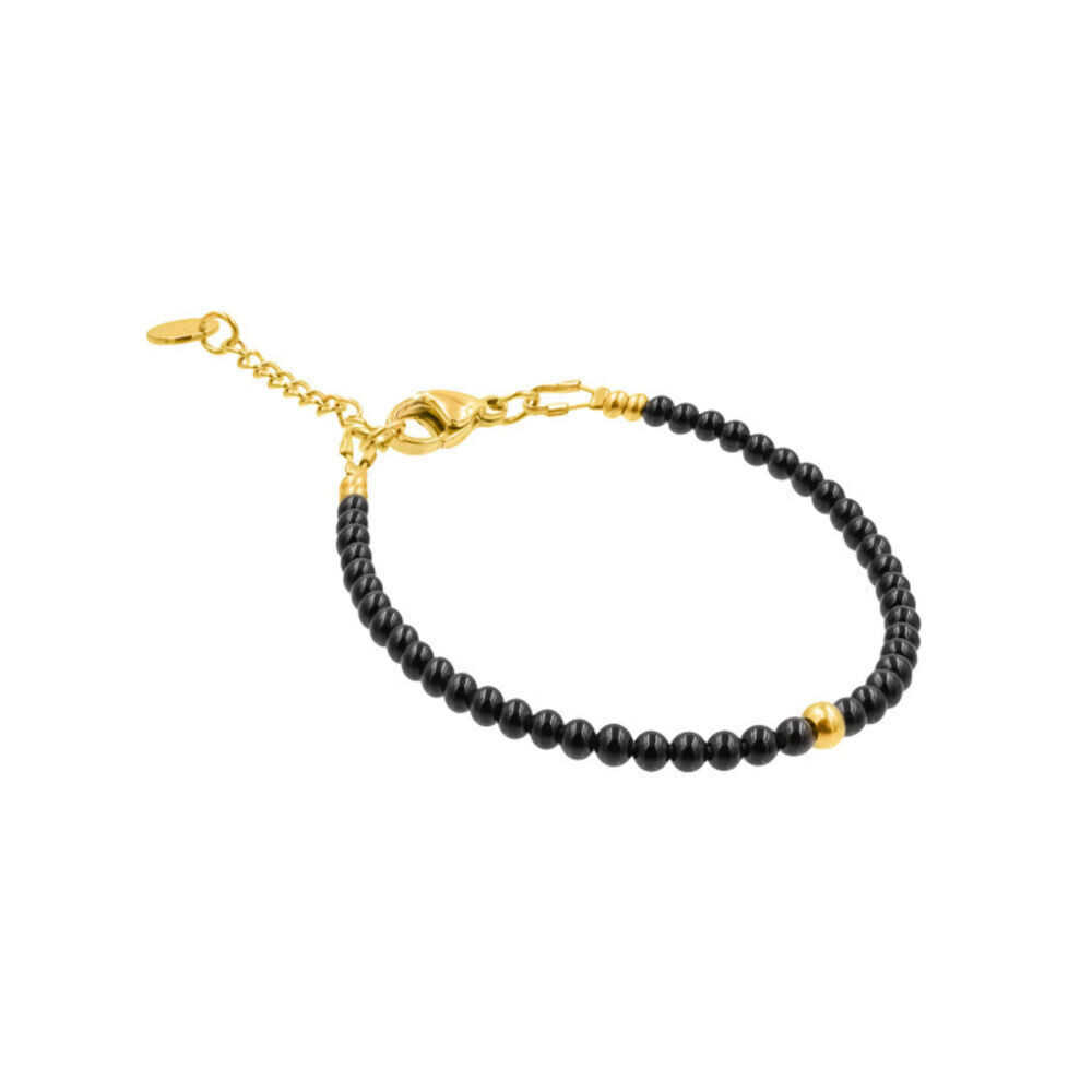 Náramok z ónyxu s guľôčkou v zlatej alebo striebornej farbe 19441