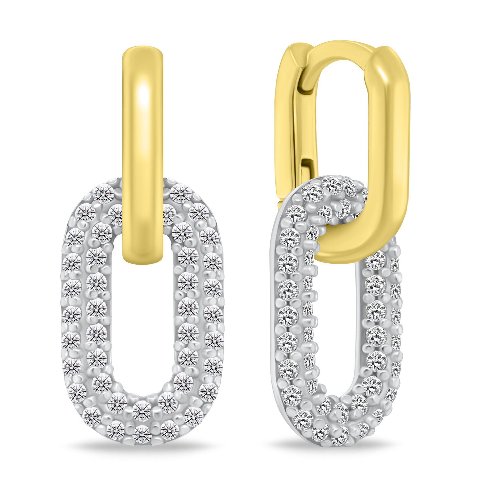 Brilio Silver Oválne bicolor náušnice 2v1 so zirkónmi EA1177YW