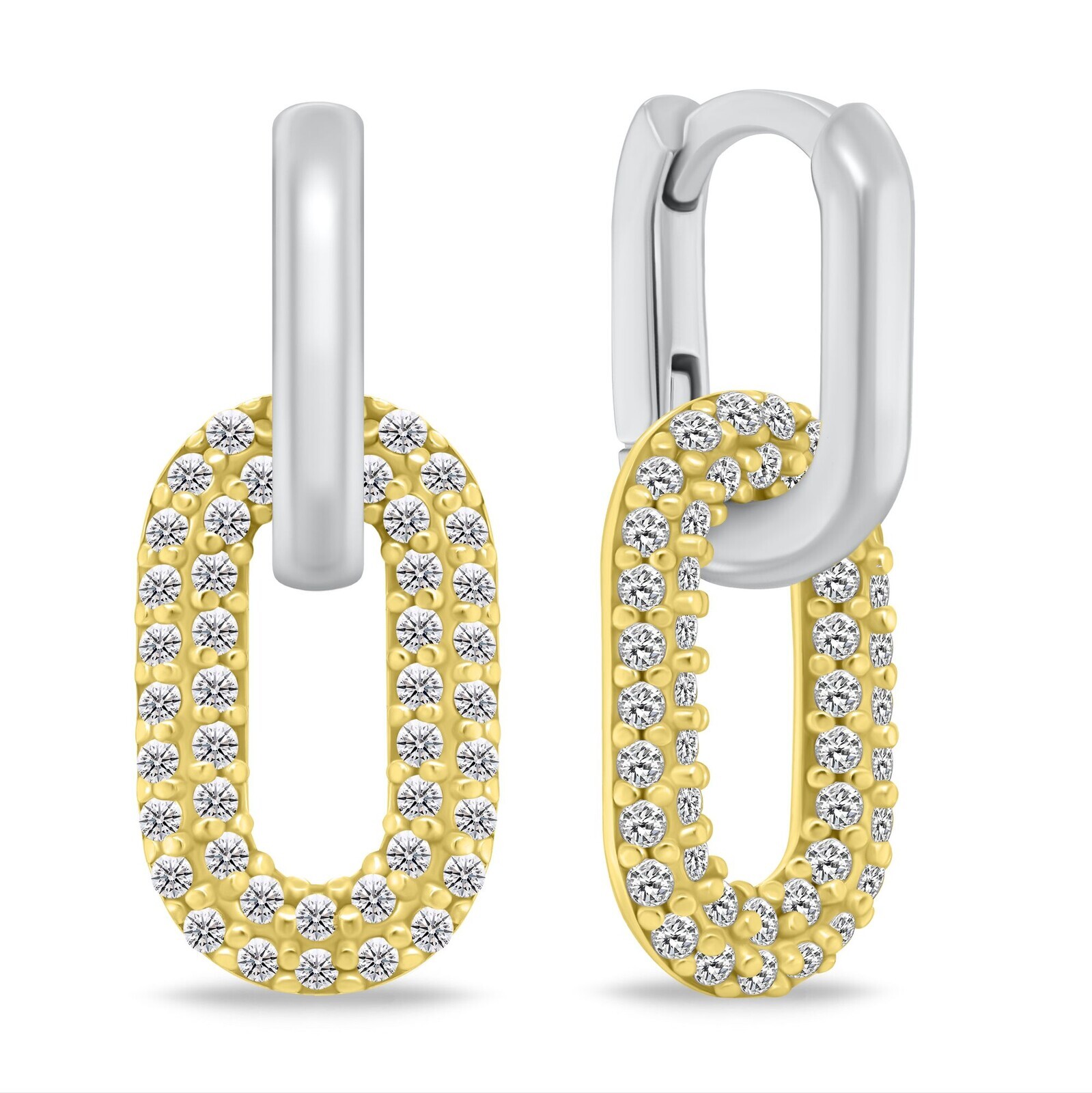 Brilio Silver Oválne bicolor náušnice 2v1 so zirkónmi EA1177WY