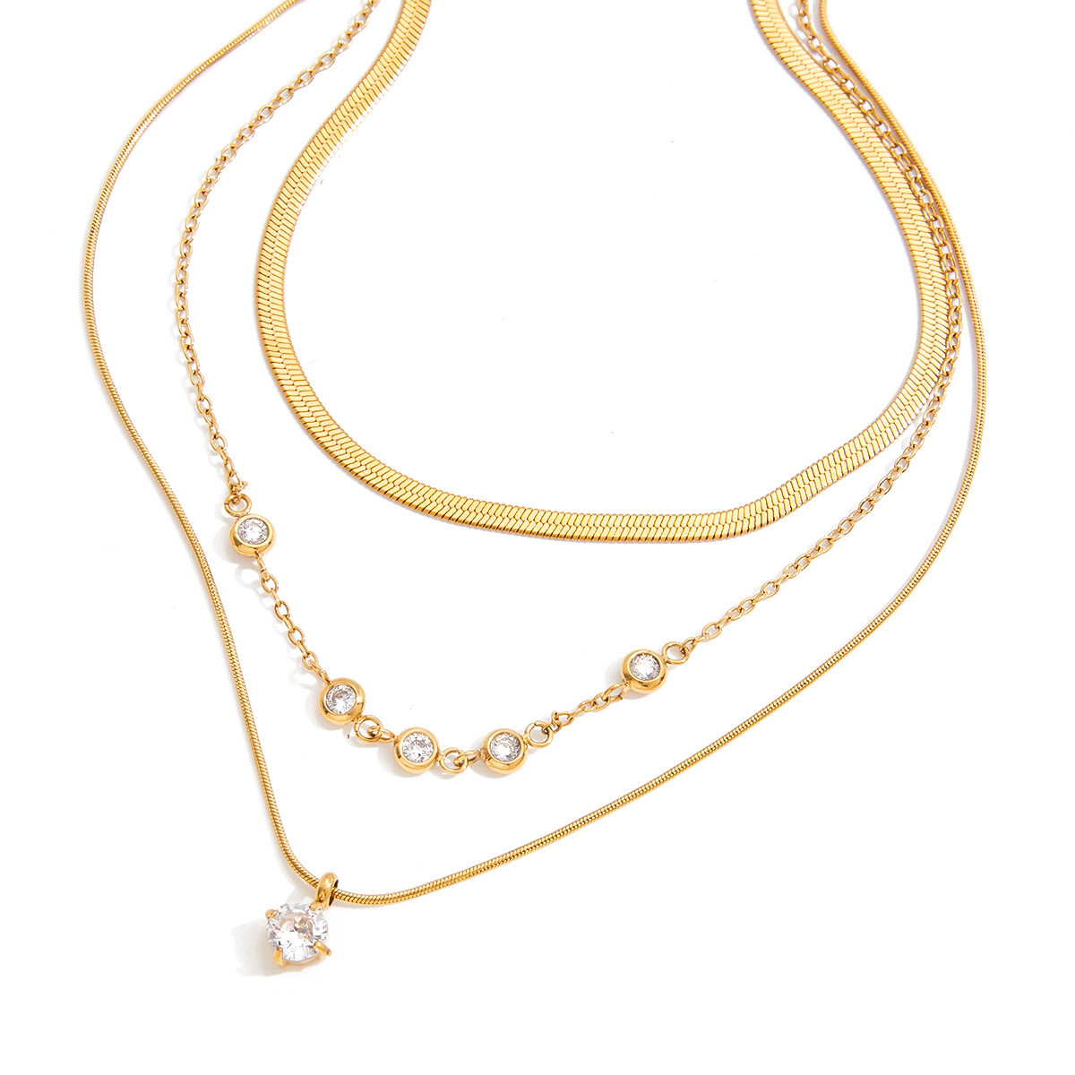 Troli Trojitý pozlátený náhrdelník so zirkónmi VJDN0308010