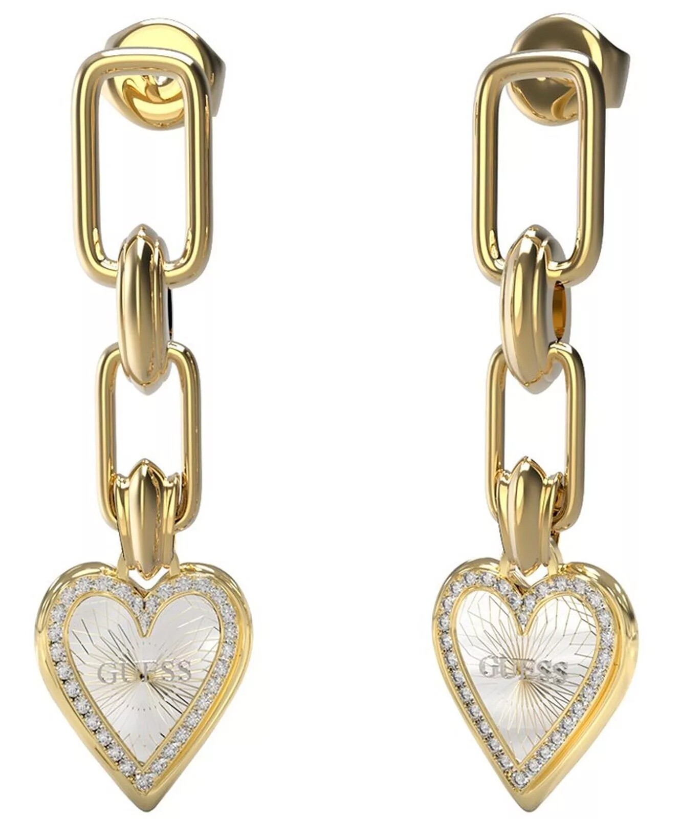 Guess Romantické pozlátené náušnice so zirkónmi Love Me Tender JUBE03236JWYGRHT-U