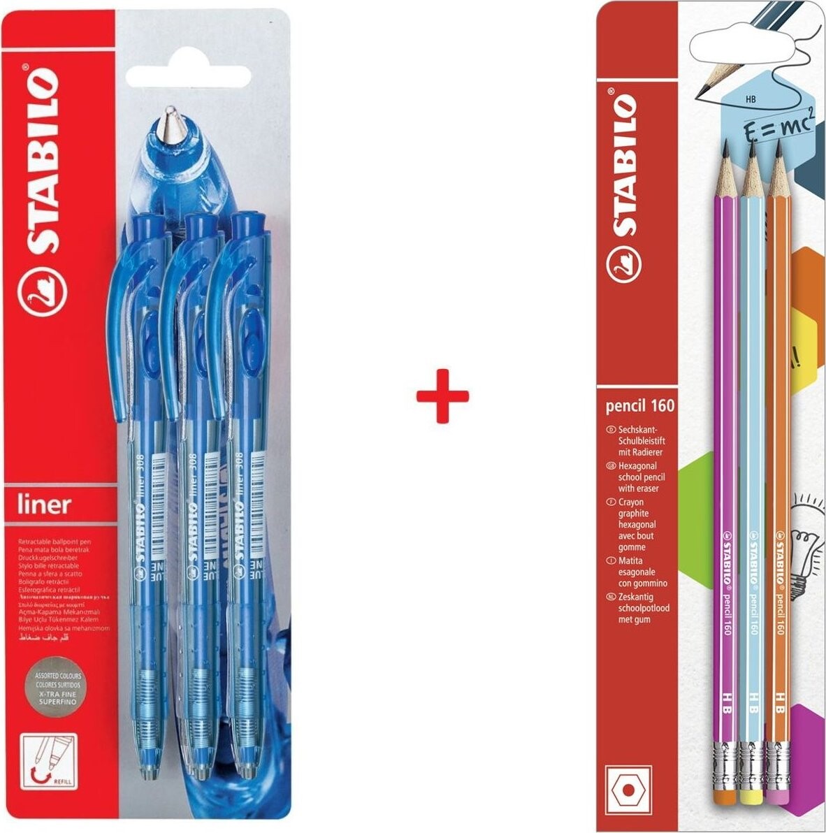 STABILO kuličková pera liner, modrá, 3 ks + tužky pencil 160, 3 ks