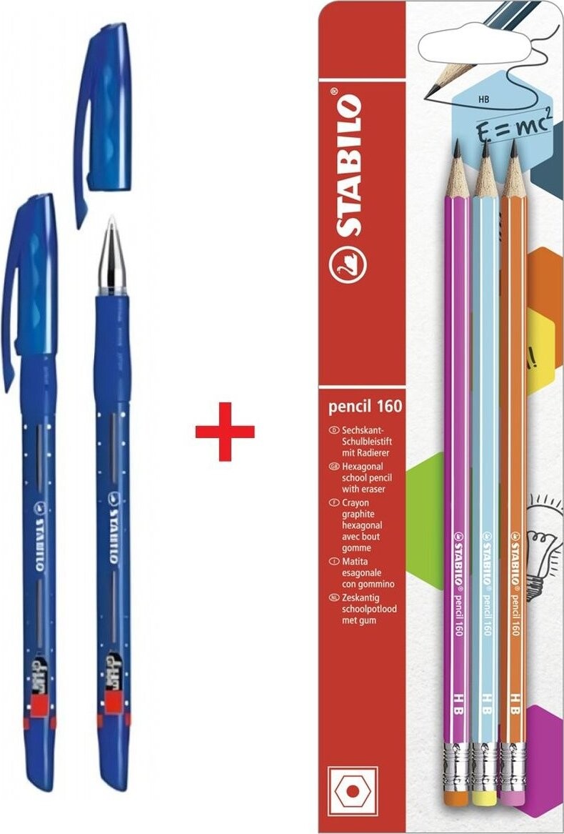 STABILO tužky pencil 160, 3 ks + kuličková pera Exam Grade BP, modrá, 2 ks