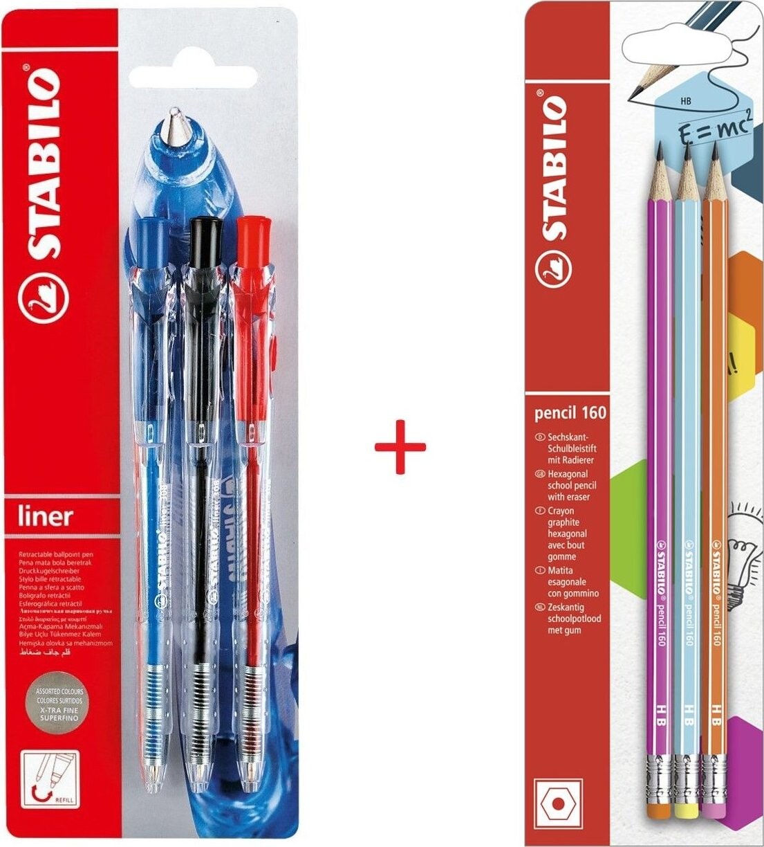 STABILO kuličková pera liner, 3 barvy + tužky pencil 160, 3 ks