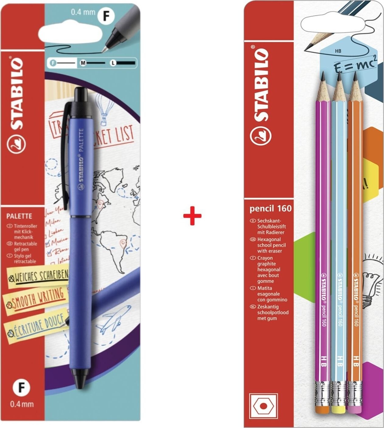 STABILO tužky pencil 160, 3 ks + gelové pero PALETTE s hrotem F (0.4 mm), modré