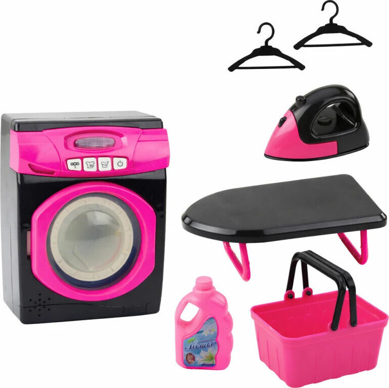 LEAN Toys 25060 Interaktivní pračka s příslušenstvím, světly a zvuky, černá