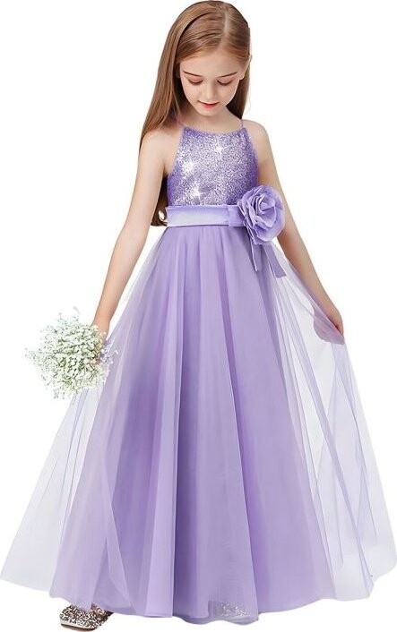 PRINCESS Saténové šaty s třpytivým vrškem vel. 134 - Levandule