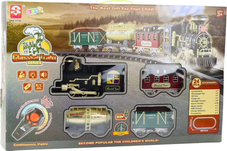 LEAN Toys 28095 Elektrická vláčkodráha RC Classical Train, světla, zvuky, dým, 24 dílů