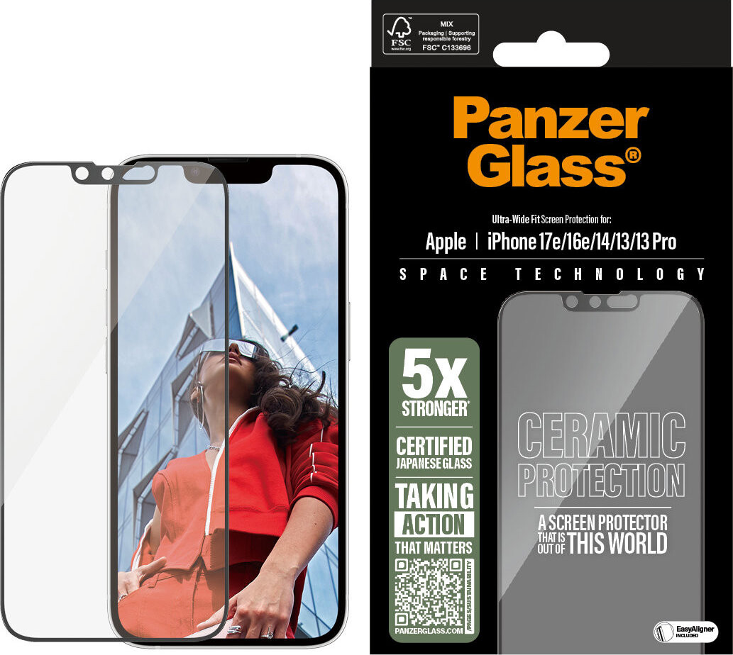 PanzerGlass Ceramic II Apple iPhone 17e/16e/14/13/13 Pro s inštalačným rámčekom