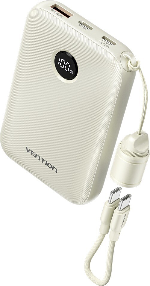 Vention 10000 mAh Power Bank (USB-C + USB-C/USB-C/USB-A) 22.5 W Beige (CCC certified)