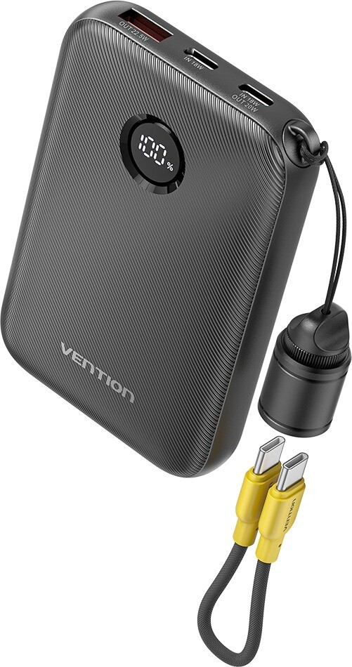 Vention 10000 mAh Power Bank (USB-C + USB-C/USB-C/USB-A) 22.5 W Black (CCC certified)