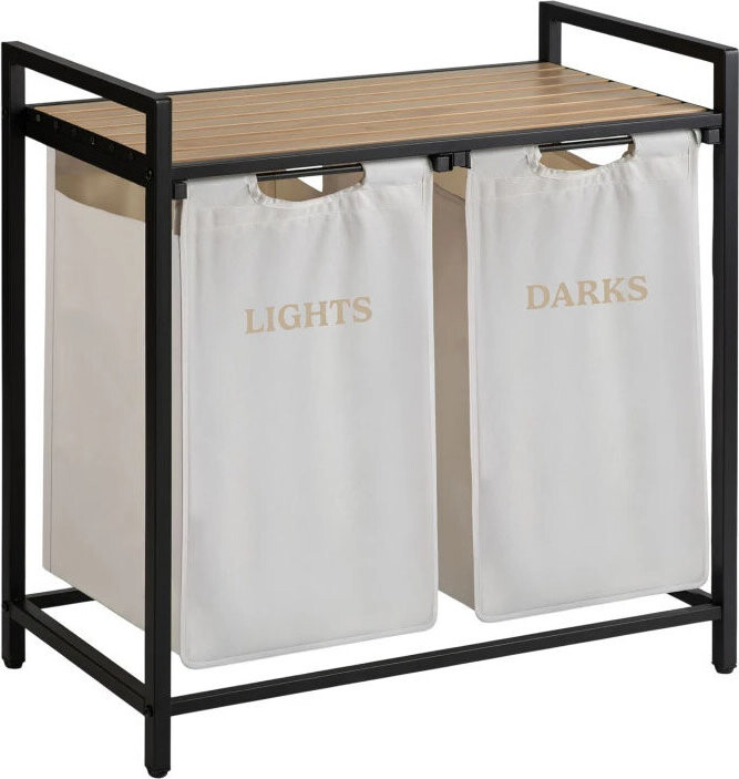 Massido 678301 Koš na prádlo s policí, dvoukomorový, 80 l, béžový
