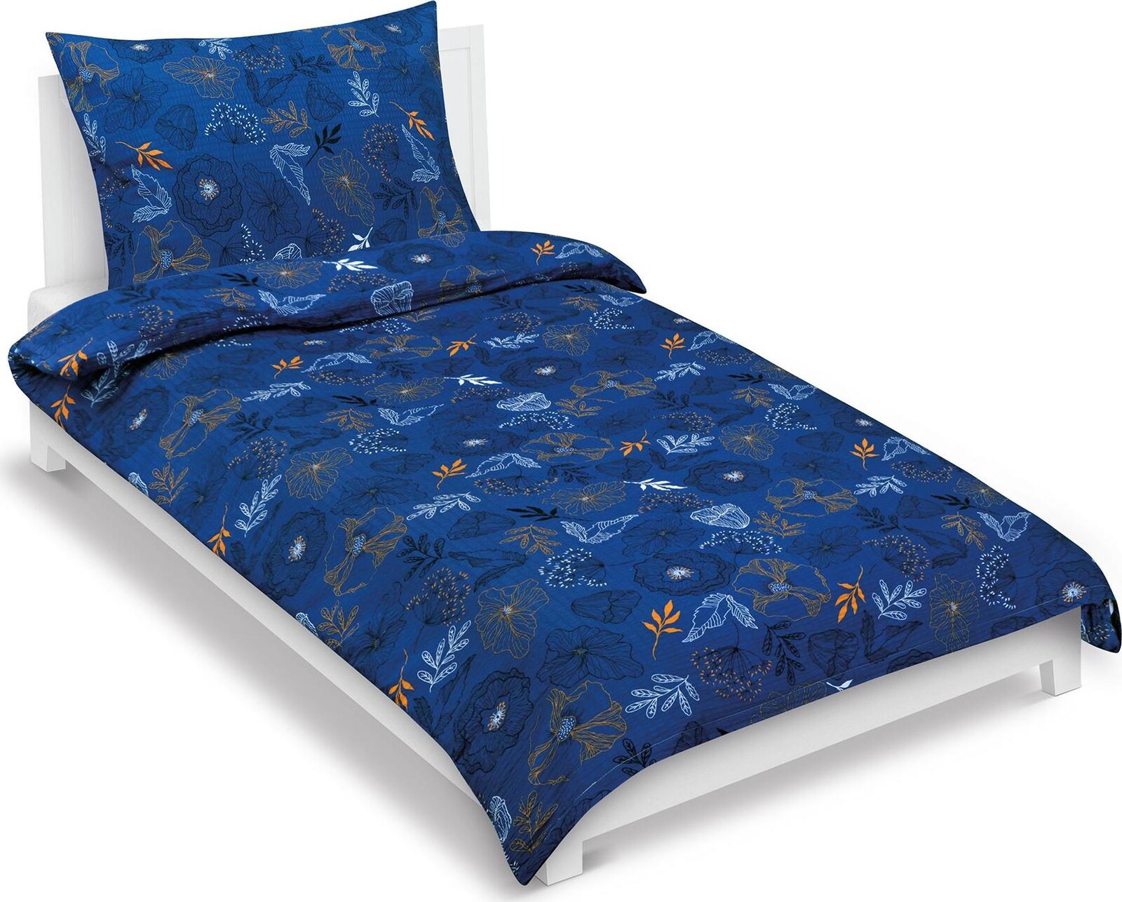 BELLATEX Povlečení krep 80/518 louka tm.modrá 140 × 220, 70 × 90