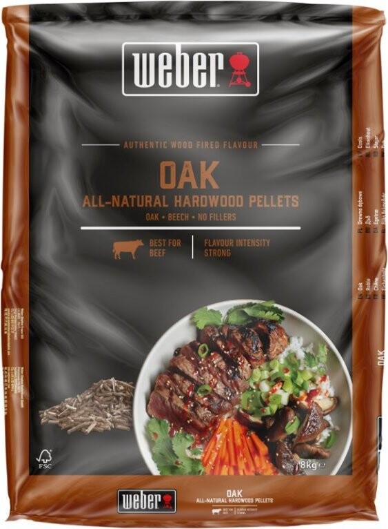 WEBER – Drevené pelety dub, 8 kg (vhodné pre hovädzie)