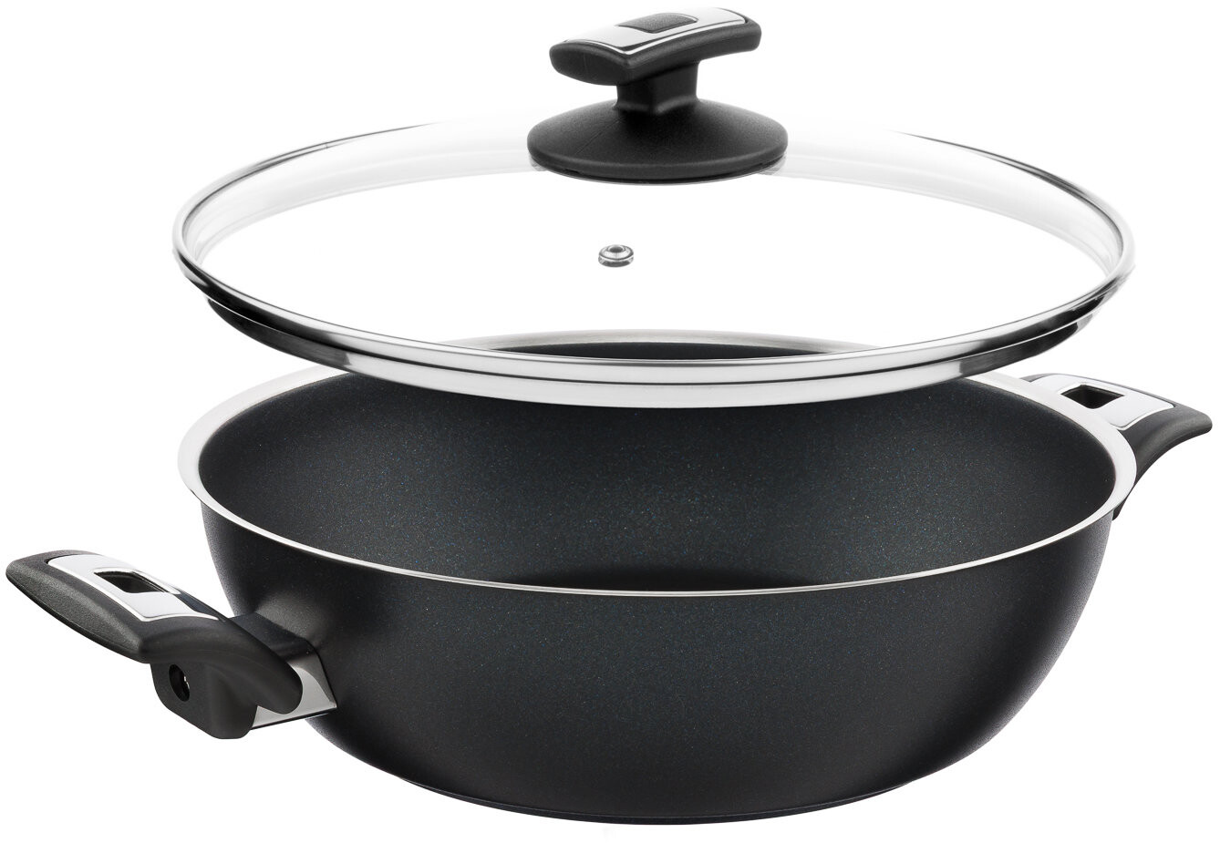 KOLIMAX COMFORT BLACK Pánev 26 cm s úchyty, se skleněnou poklicí, vysoká