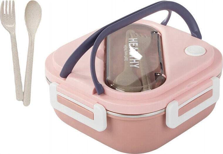 Verk 07332 Svačinový box s přihrádkami a příborem 1000 ml, růžový