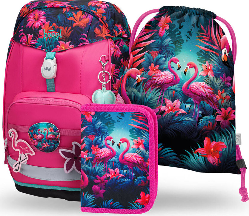BAAGL SET 3 Airy Plus Flamingo: batoh, penál, sáček