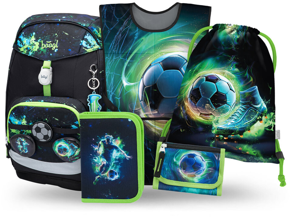 BAAGL SET 5 Airy Plus Fotbal: batoh, penál, sáček, zástěra, peněženka