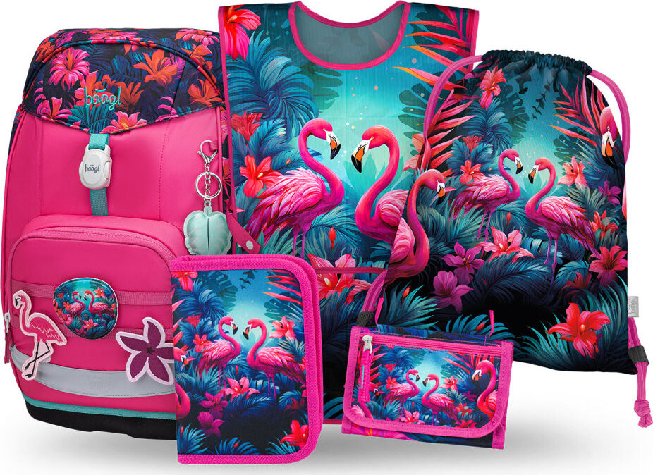 BAAGL SET 5 Airy Plus Flamingo: batoh, penál, sáček, zástěra, peněženka