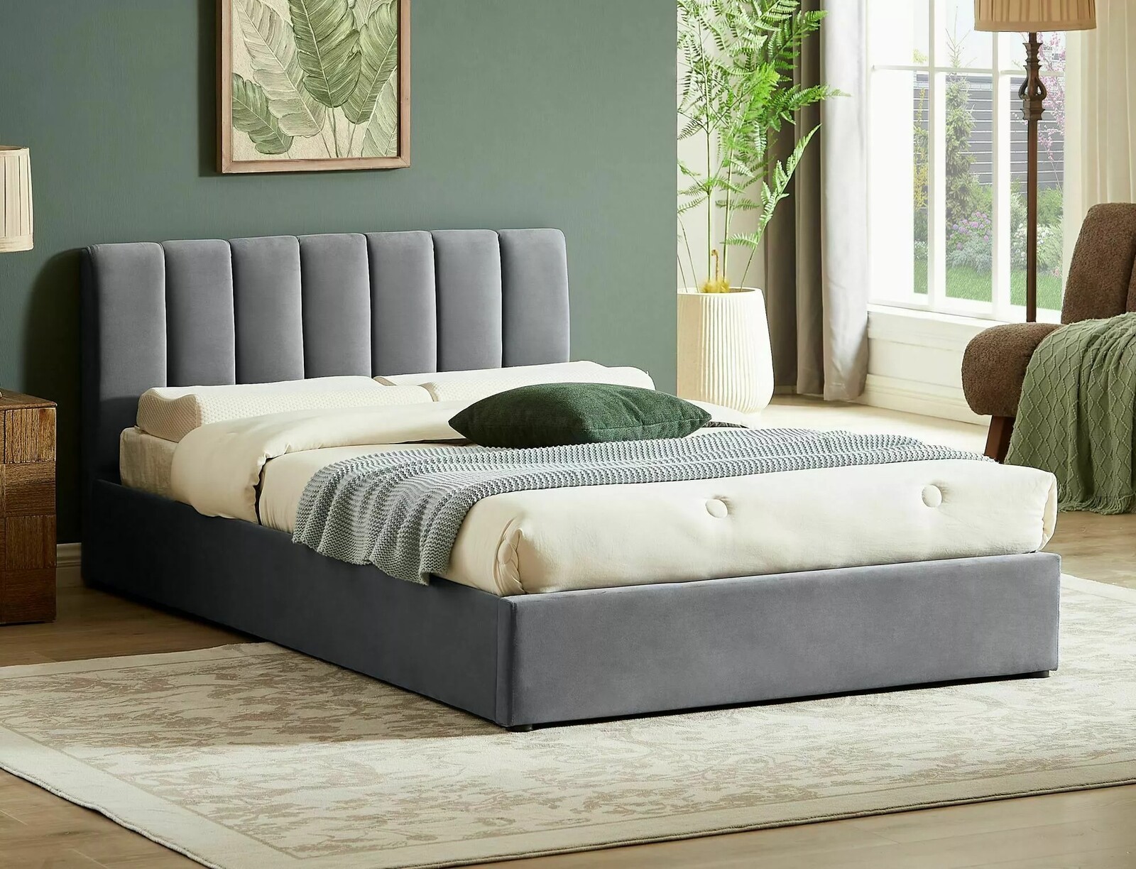 Čalouněná jednolůžková postel Montreal Velvet 120x200 se zvedacím roštem šedá