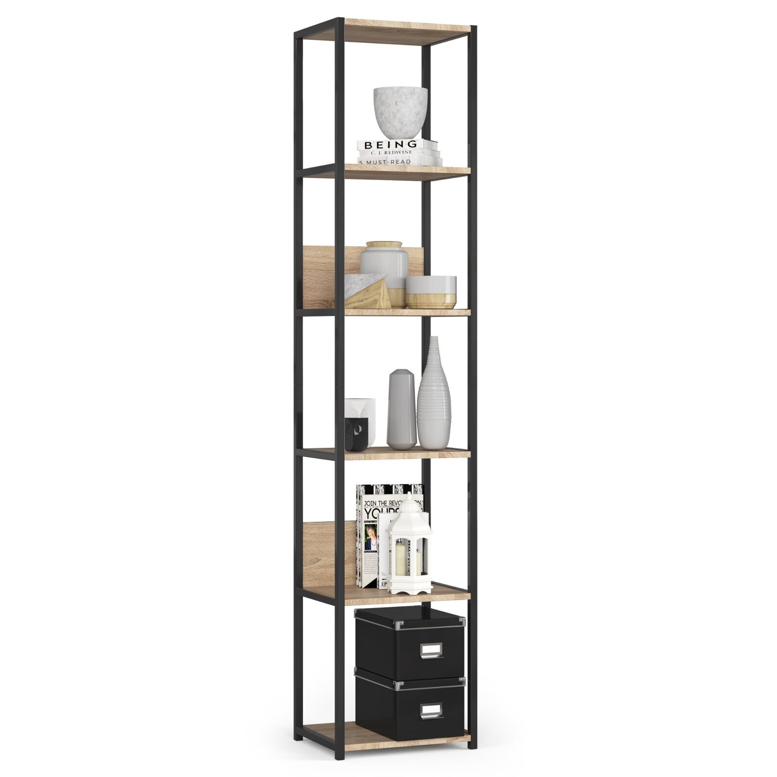 Industriální regál Lamon 40 cm černý/dub sonoma