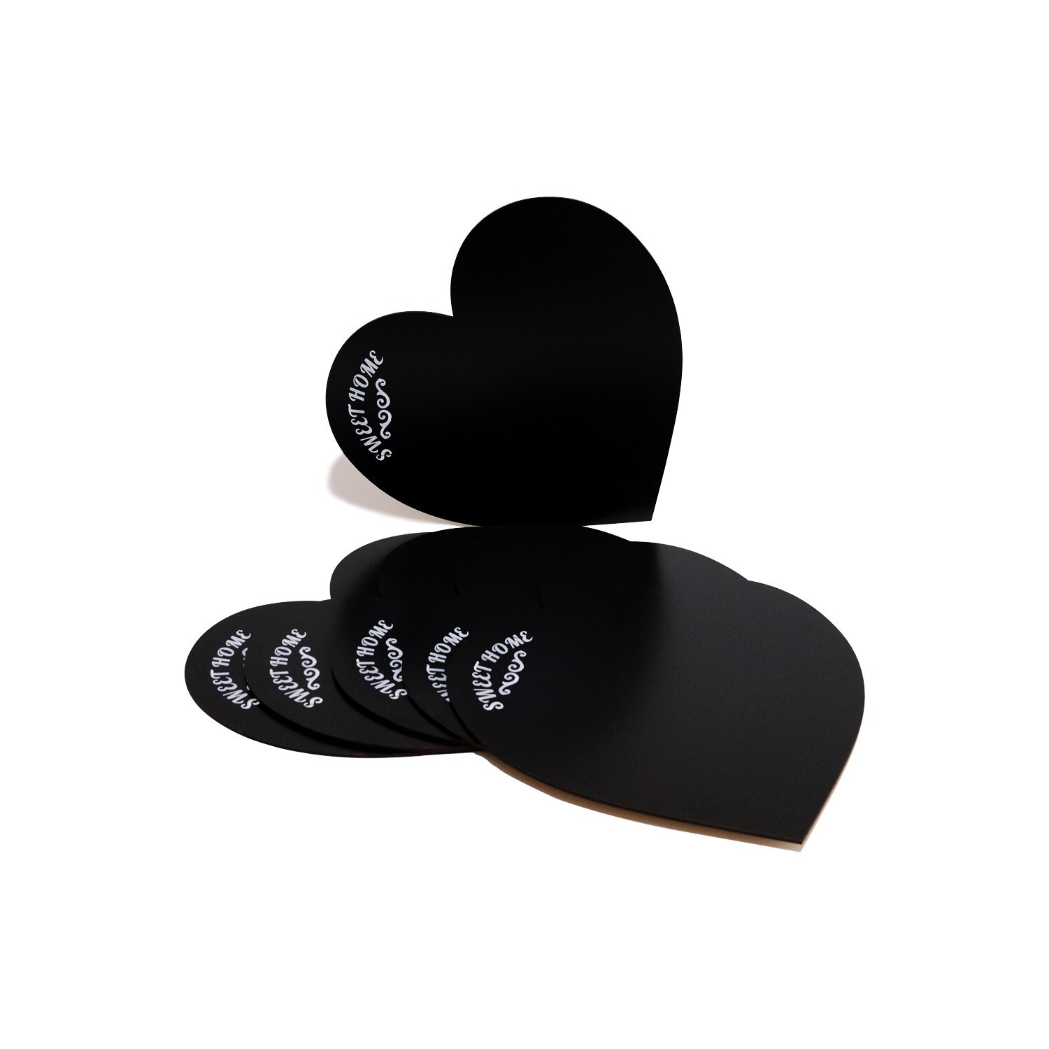 Sada 6 ks dřevěných prostírání Mat Heart černá