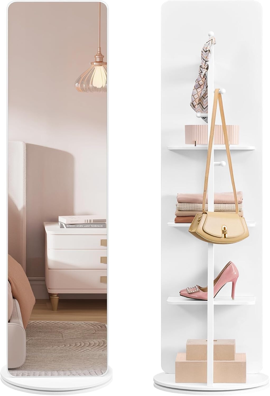 Volně stojící otočné zrcadlo s policemi Kovys 163 cm bílé