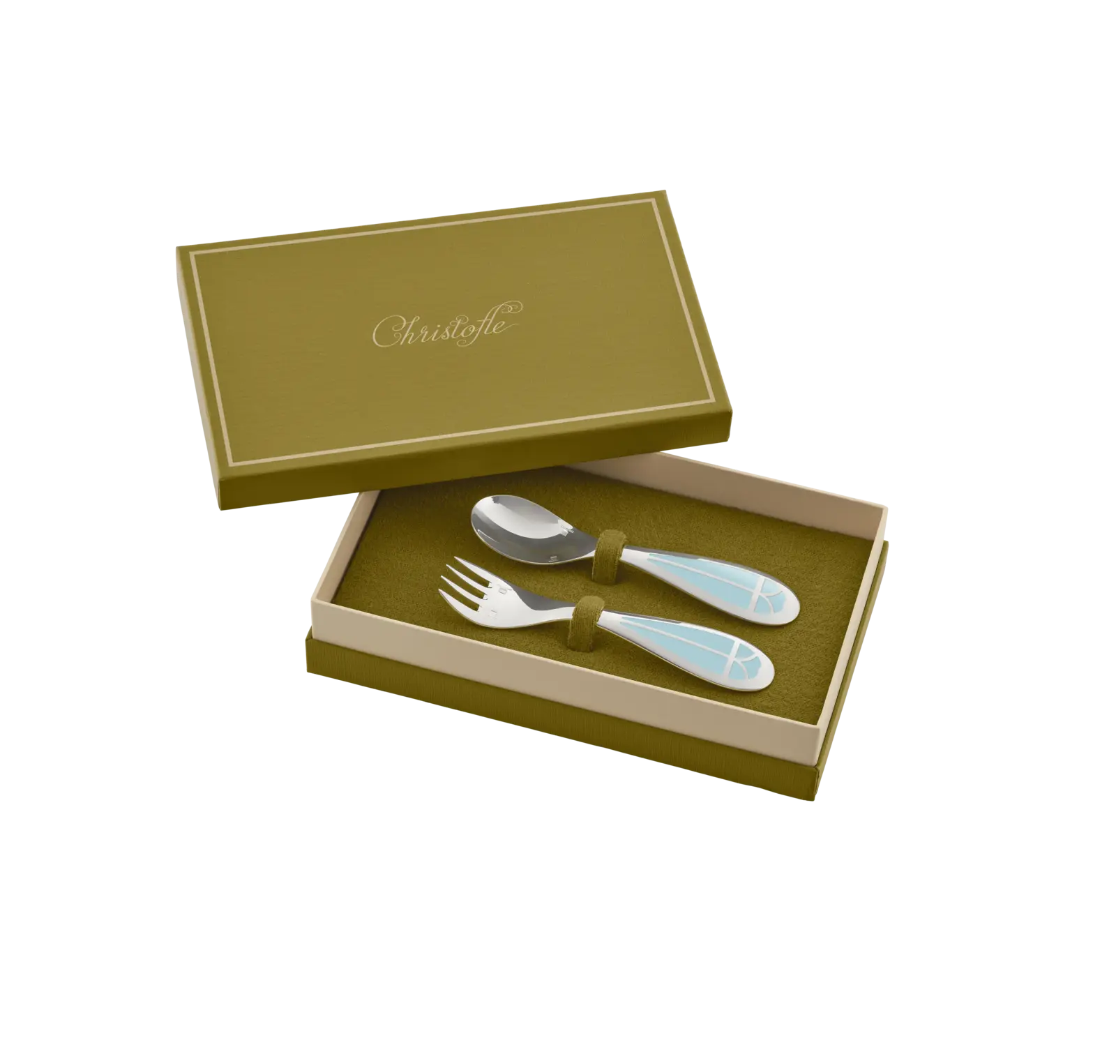 Christofle Dětský postříbřený příbor (lžička, vidlička), Talisman, modrá B00101324