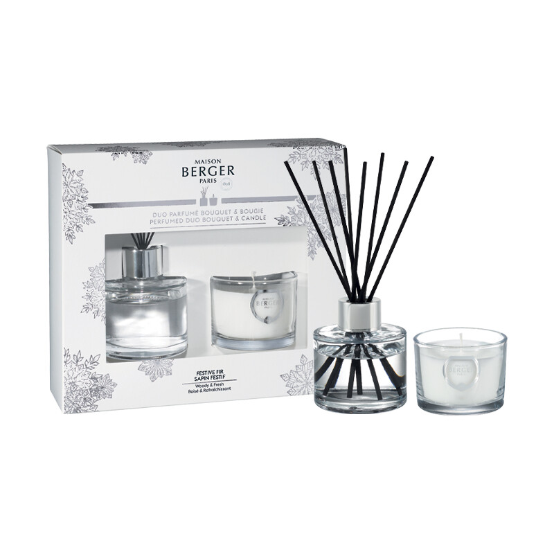 Maison Berger Paris Darčeková sada Duo Mini Winter: aróma difuzér s náplňou 80 ml + sviečka 80 g, Pod vianočným stromom 4568