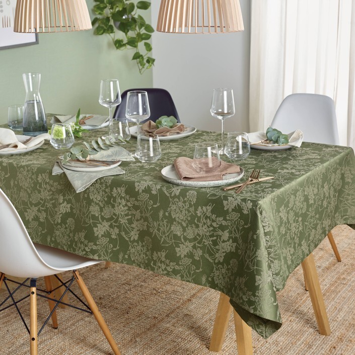 Sander Žakárový obrus s úpravou proti škvrnám Flores, 140 x 200 cm, olive 51614-06